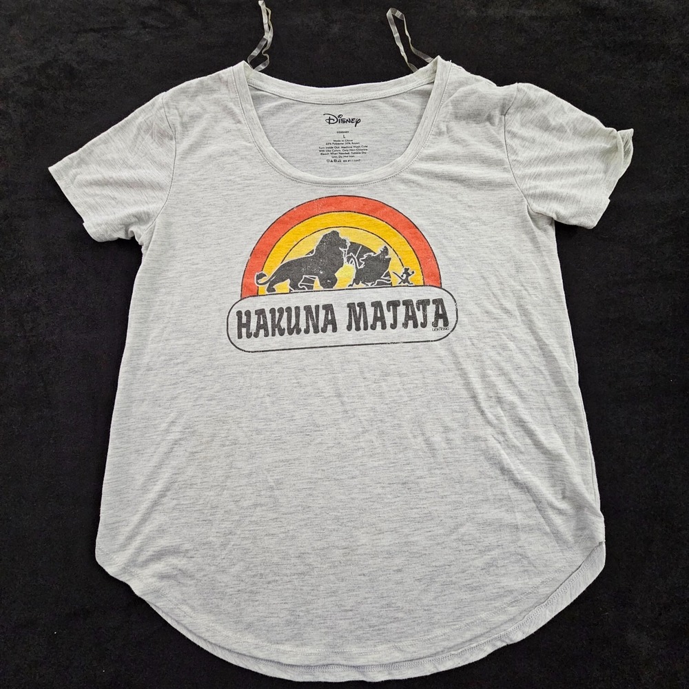 Hakuna Matata Lion King Disney Gray Short Sleeve T-Shirt Women's L